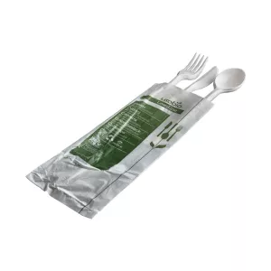 Set couteau-fourchette-pet cuillère-serviette. 4/1 BIO premium
